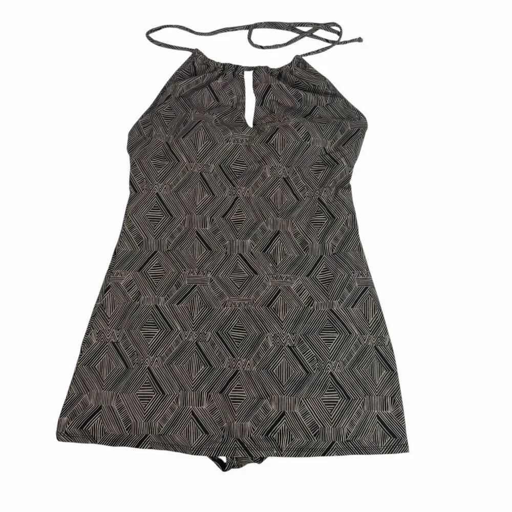 Garnet Hill Sz 6 Signature High-Neck Swim Dress One-Piece Swimsuit Black Tan